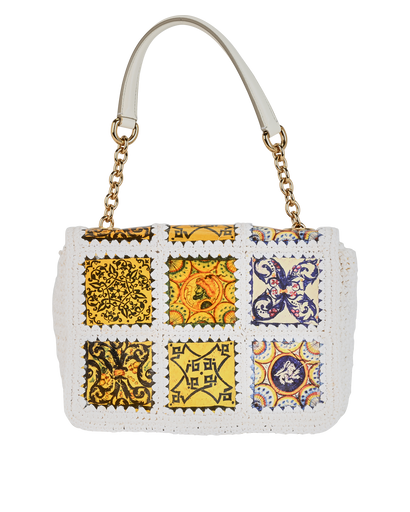 Quilted Floral Bag, &pound;410, Handbags, White/Yellow, Leather/Raffia, Front view